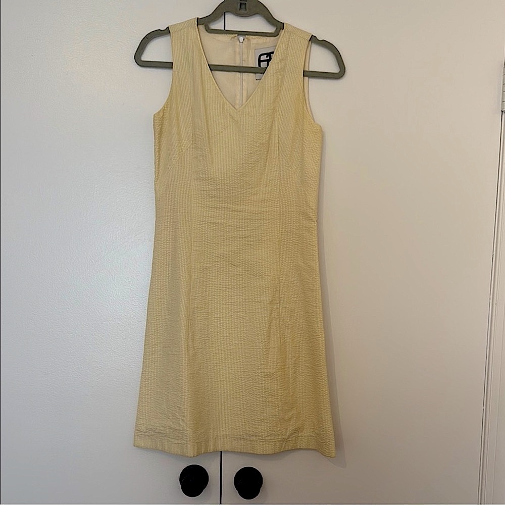 Yellow Seersucker Sleeveless Sheath Dress